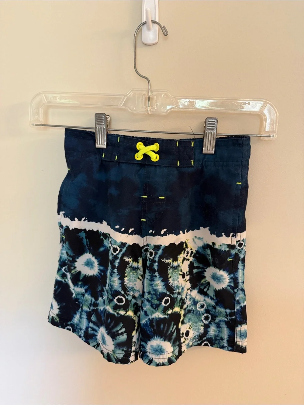 wonder nation Navy Blue Tie-Dye Kids Swim Trunks with Neon Yellow Accent